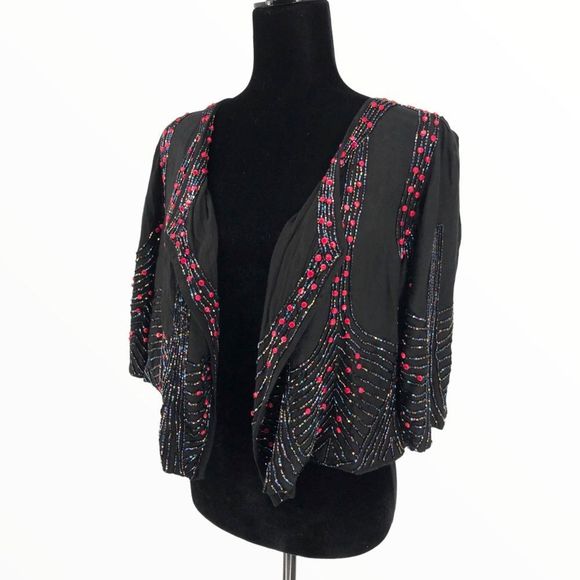 90’s Vintage Beaded Cropped Dinner Jacket Elbow Sleeves - Picture 1 of 12